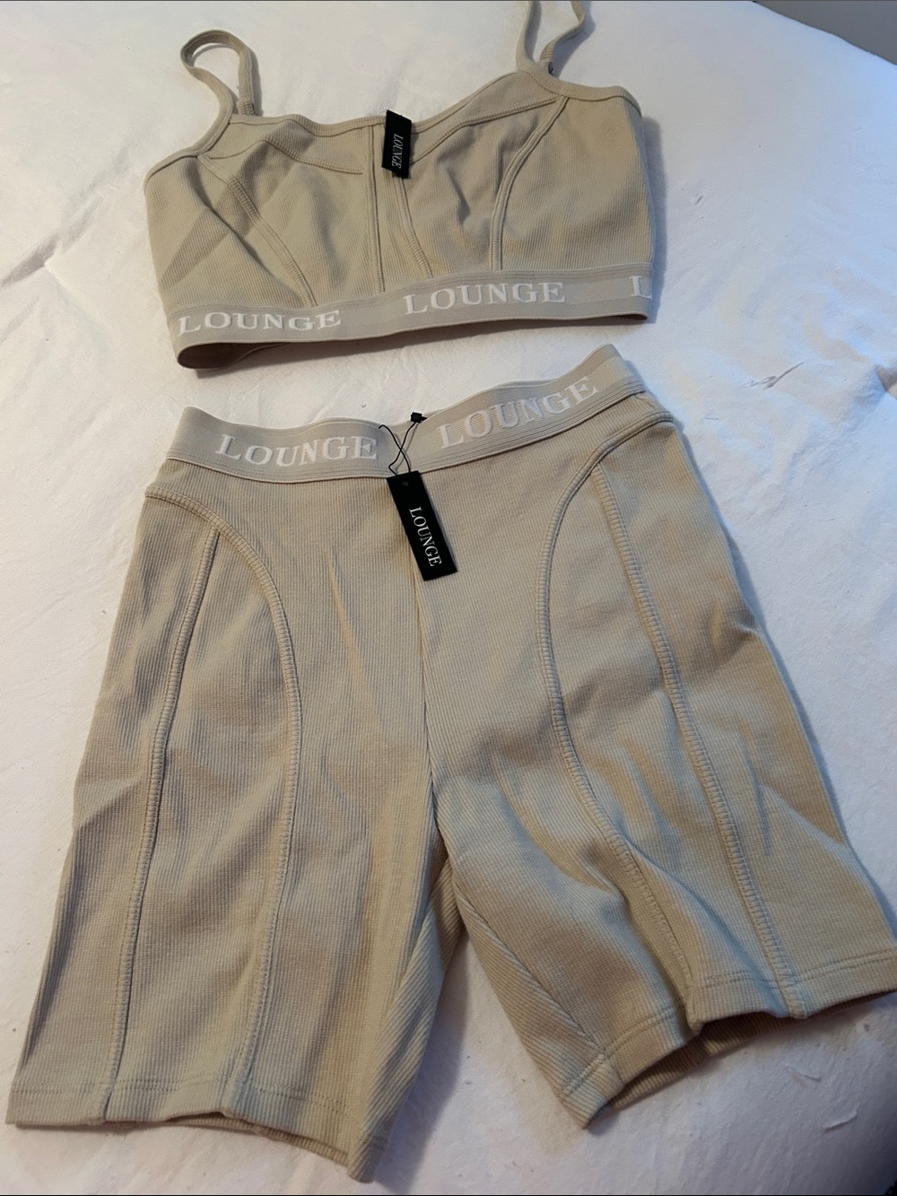 Ribbed Bike Shorts in Beige